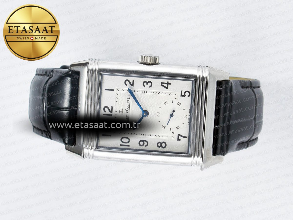 Jaeger Lecoultre Reverso Classic Duoface Small Seconds SS MGF Best Edition White Textured Dial on Black Leather Strap A854A - Görsel 13