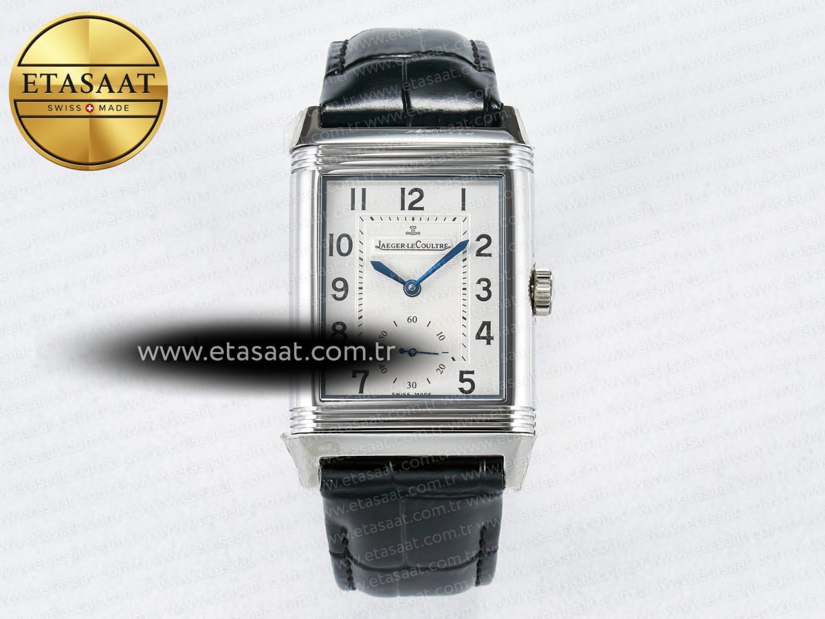 Jaeger Lecoultre Reverso Classic Duoface Small Seconds SS MGF Best Edition White Textured Dial on Black Leather Strap A854A - Görsel 3