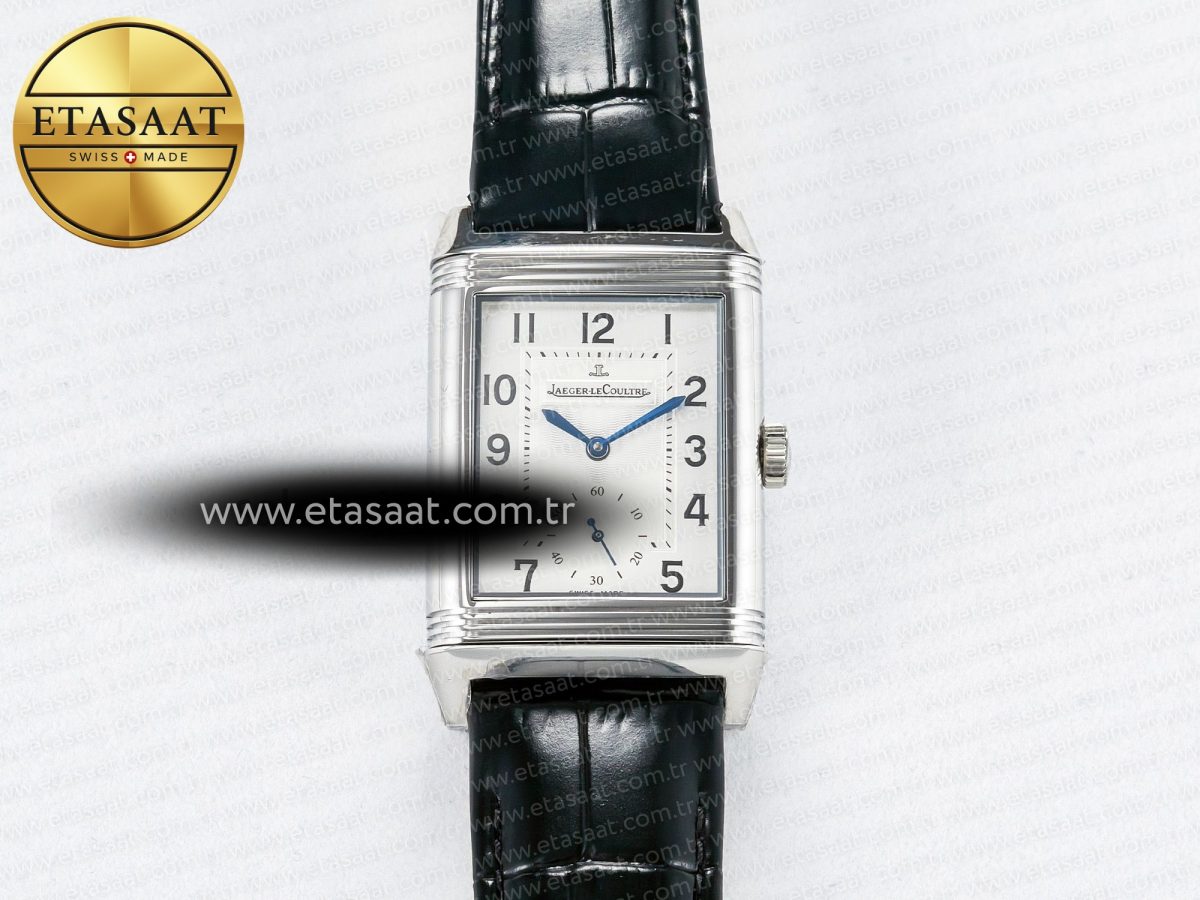 Jaeger Lecoultre Reverso Classic Duoface Small Seconds SS MGF Best Edition White Textured Dial on Black Leather Strap A854A - Görsel 4