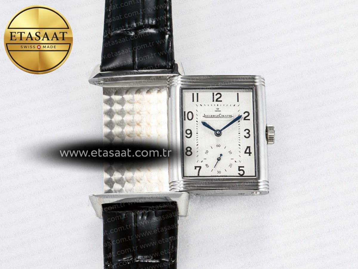 Jaeger Lecoultre Reverso Classic Duoface Small Seconds SS MGF Best Edition White Textured Dial on Black Leather Strap A854A - Görsel 5