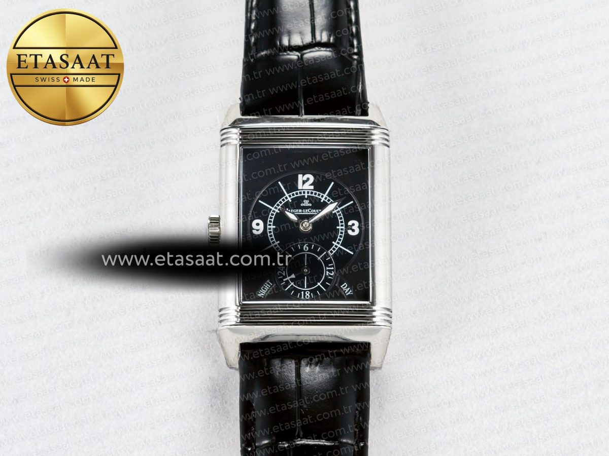 Jaeger Lecoultre Reverso Classic Duoface Small Seconds SS MGF Best Edition White Textured Dial on Black Leather Strap A854A - Görsel 6