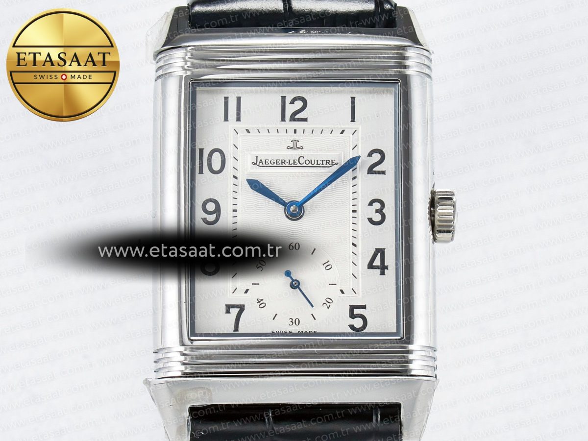 Jaeger Lecoultre Reverso Classic Duoface Small Seconds SS MGF Best Edition White Textured Dial on Black Leather Strap A854A - Görsel 8