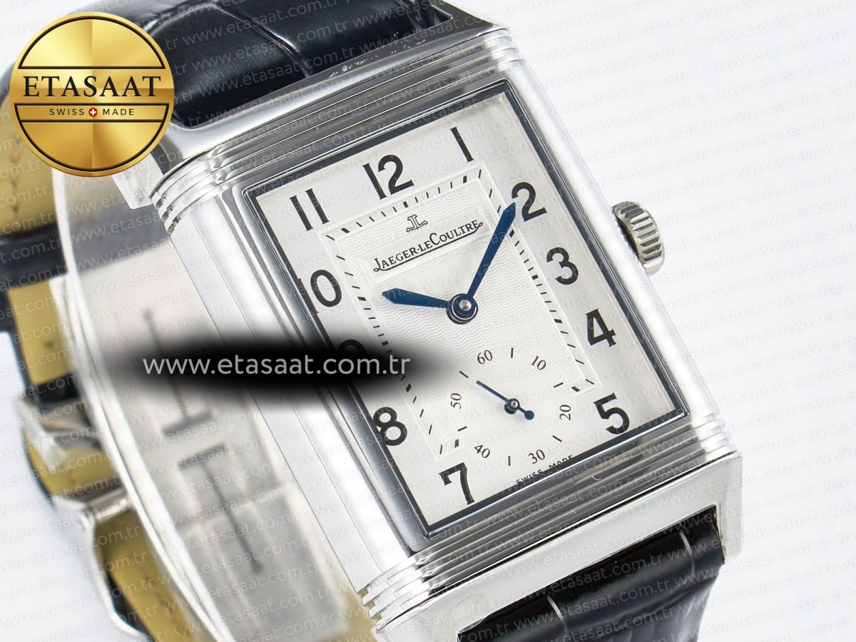 Jaeger Lecoultre Reverso Classic Duoface Small Seconds SS MGF Best Edition White Textured Dial on Black Leather Strap A854A - Görsel 9