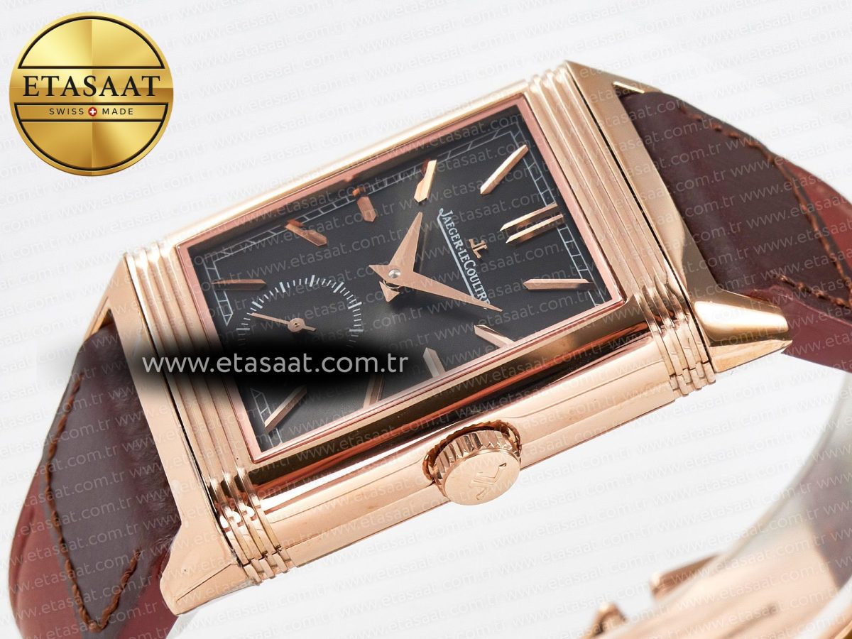 Jaeger Lecoultre Reverso Tribute Duoface Small Seconds RG MGF Best Edition Black Dial on Red Leather Strap A854A - Görsel 10