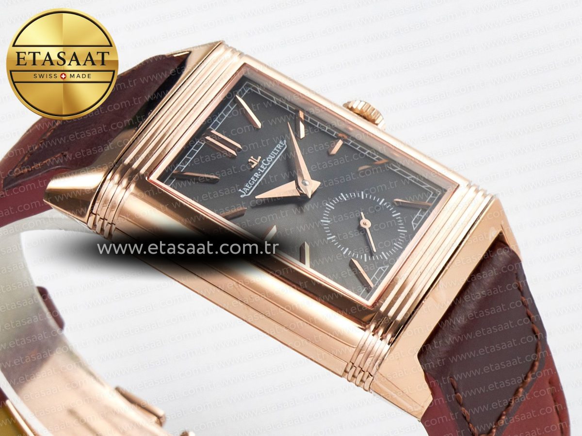 Jaeger Lecoultre Reverso Tribute Duoface Small Seconds RG MGF Best Edition Black Dial on Red Leather Strap A854A - Görsel 11