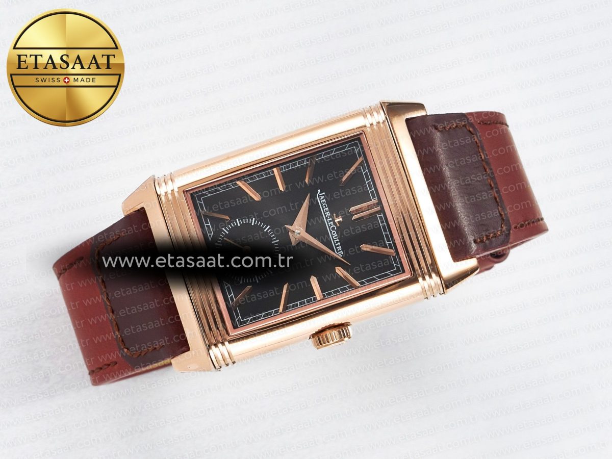 Jaeger Lecoultre Reverso Tribute Duoface Small Seconds RG MGF Best Edition Black Dial on Red Leather Strap A854A - Görsel 12