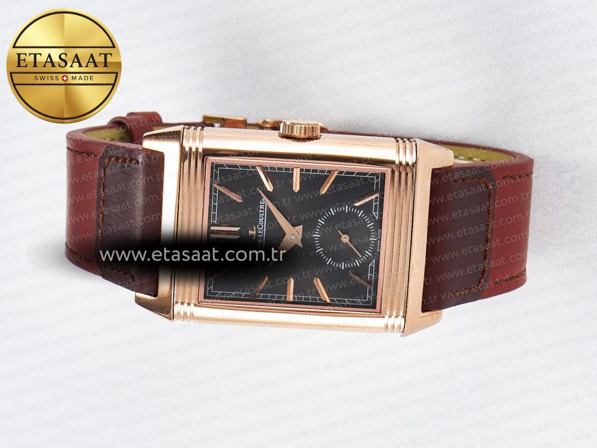 Jaeger Lecoultre Reverso Tribute Duoface Small Seconds RG MGF Best Edition Black Dial on Red Leather Strap A854A - Görsel 13