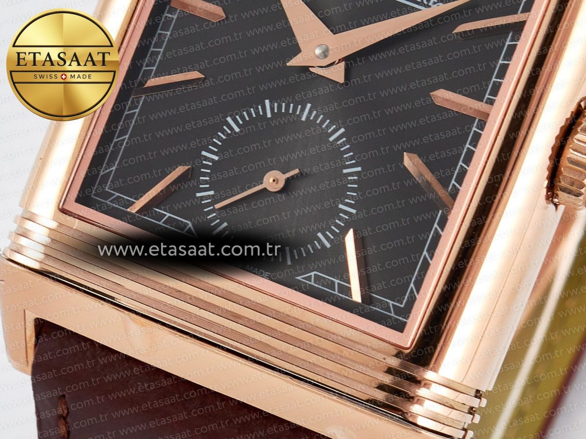 Jaeger Lecoultre Reverso Tribute Duoface Small Seconds RG MGF Best Edition Black Dial on Red Leather Strap A854A - Görsel 16