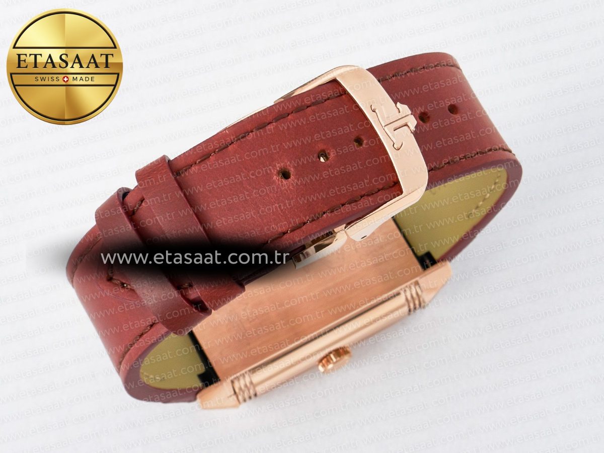 Jaeger Lecoultre Reverso Tribute Duoface Small Seconds RG MGF Best Edition Black Dial on Red Leather Strap A854A - Görsel 19