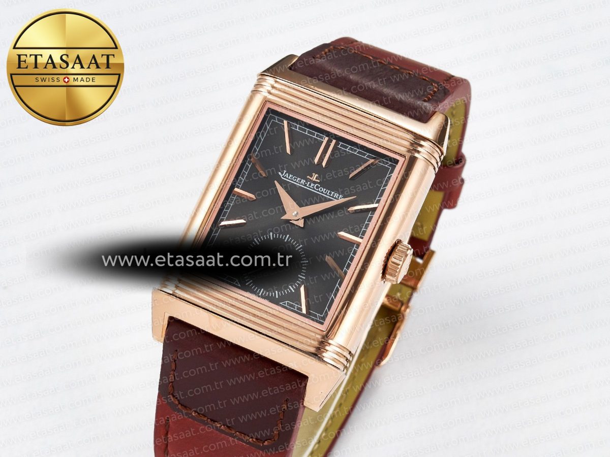 Jaeger Lecoultre Reverso Tribute Duoface Small Seconds RG MGF Best Edition Black Dial on Red Leather Strap A854A - Görsel 2