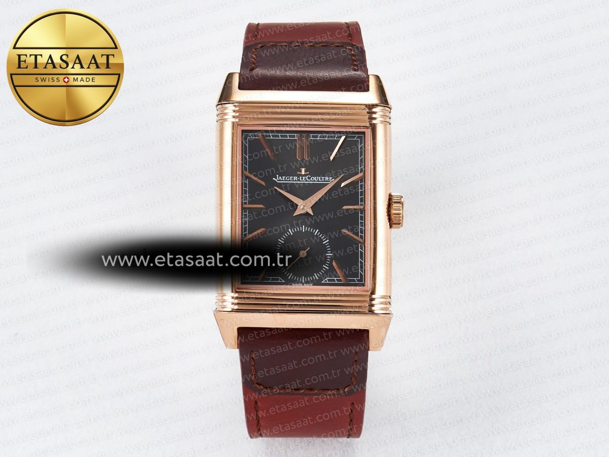 Jaeger Lecoultre Reverso Tribute Duoface Small Seconds RG MGF Best Edition Black Dial on Red Leather Strap A854A - Görsel 3