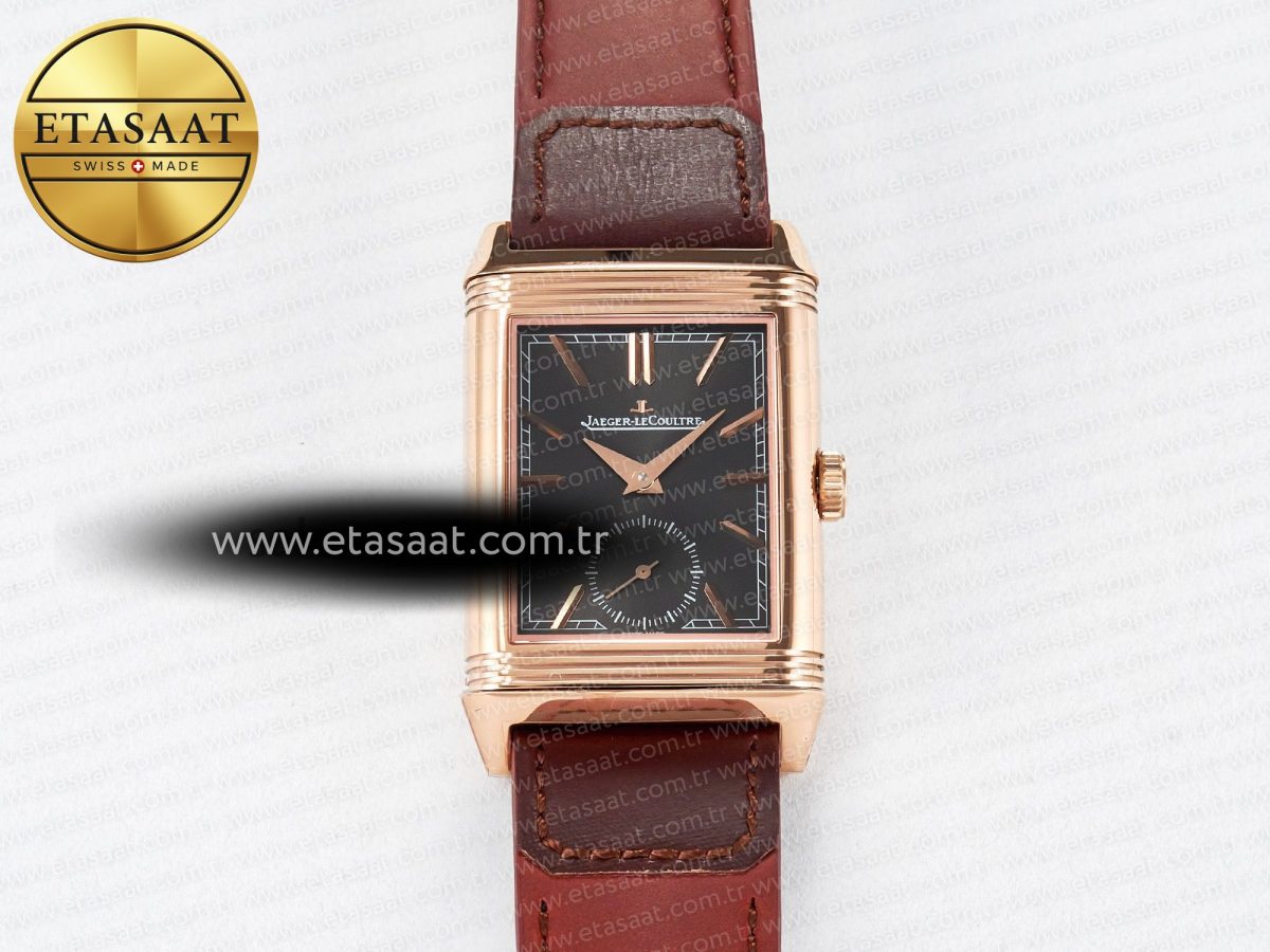 Jaeger Lecoultre Reverso Tribute Duoface Small Seconds RG MGF Best Edition Black Dial on Red Leather Strap A854A - Görsel 4