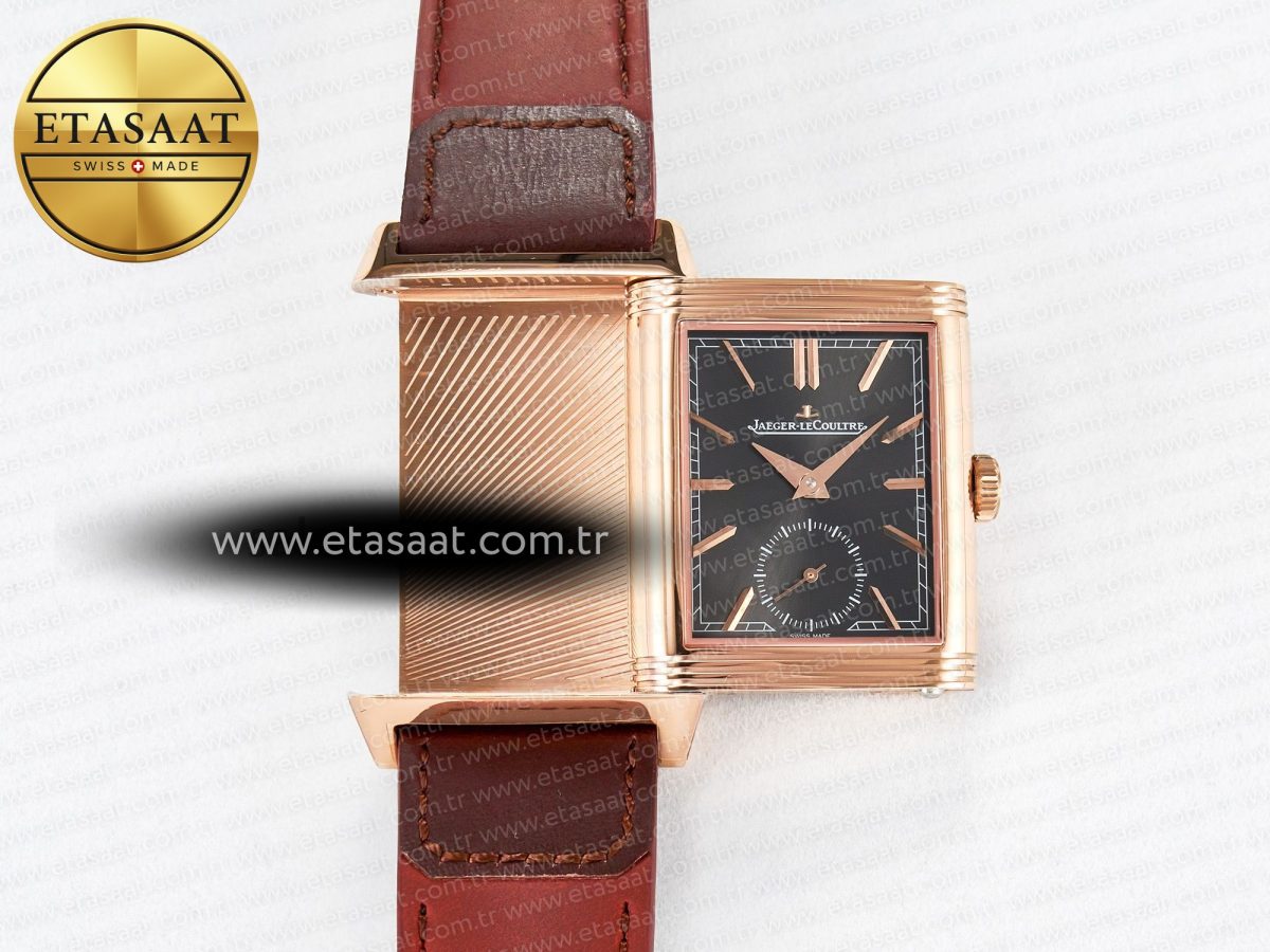 Jaeger Lecoultre Reverso Tribute Duoface Small Seconds RG MGF Best Edition Black Dial on Red Leather Strap A854A - Görsel 5