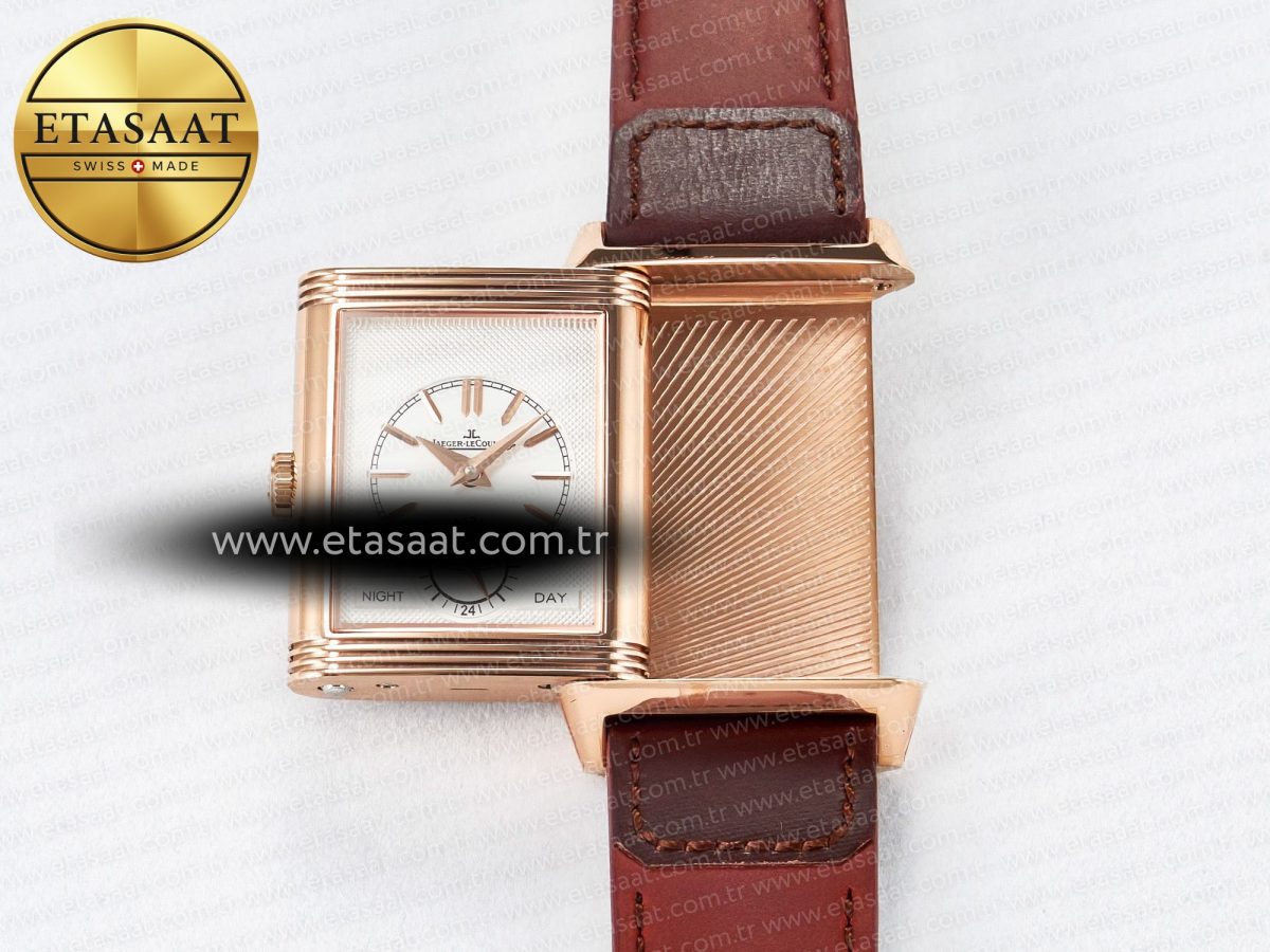 Jaeger Lecoultre Reverso Tribute Duoface Small Seconds RG MGF Best Edition Black Dial on Red Leather Strap A854A - Görsel 7