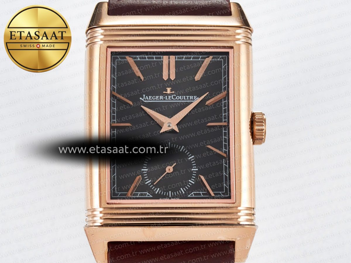 Jaeger Lecoultre Reverso Tribute Duoface Small Seconds RG MGF Best Edition Black Dial on Red Leather Strap A854A - Görsel 8