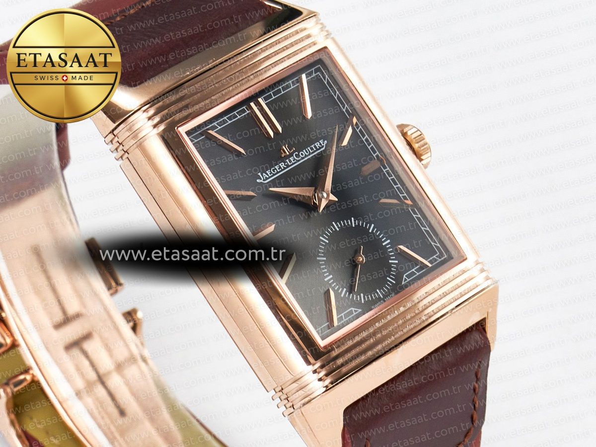 Jaeger Lecoultre Reverso Tribute Duoface Small Seconds RG MGF Best Edition Black Dial on Red Leather Strap A854A - Görsel 9