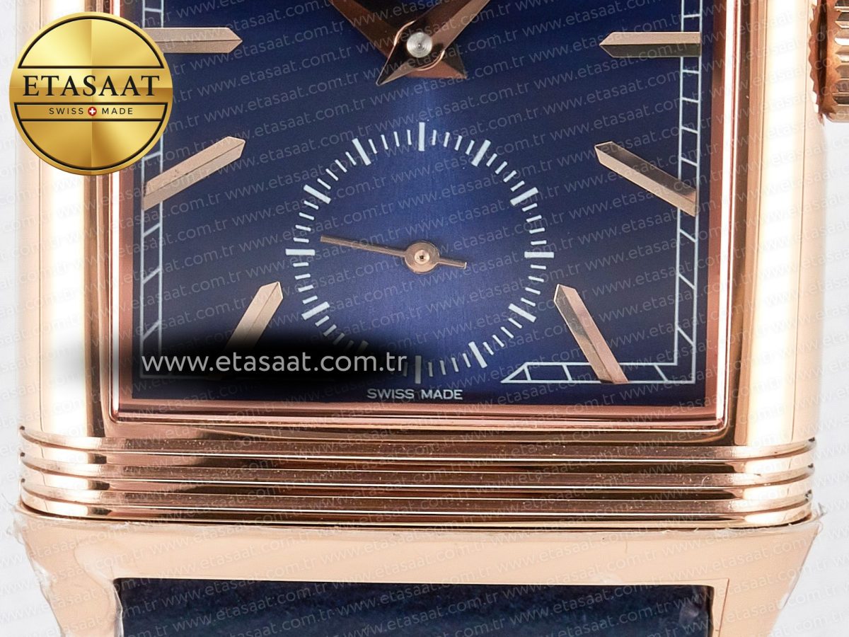 Jaeger Lecoultre Reverso Tribute Duoface Small Seconds RG MGF Best Edition Blue Dial on Blue Leather Strap A854A - Görsel 16