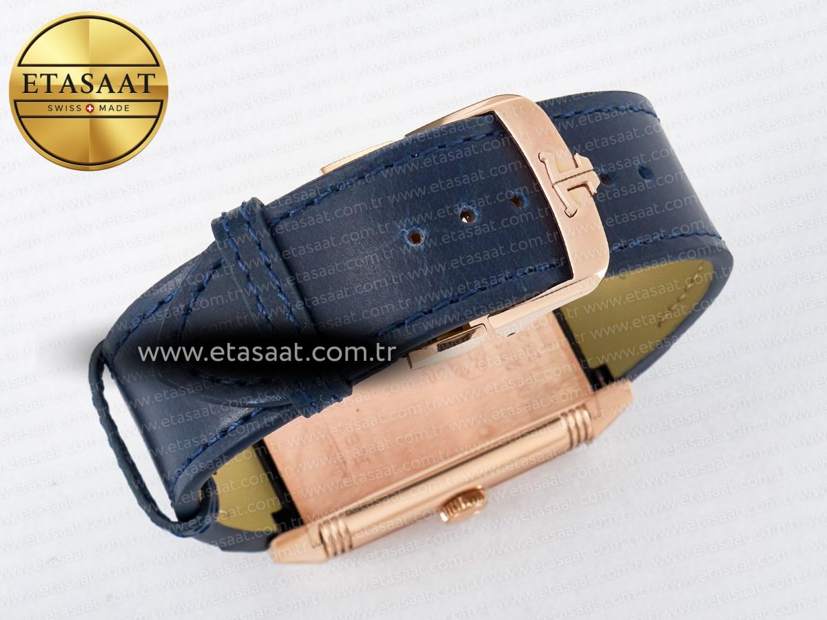 Jaeger Lecoultre Reverso Tribute Duoface Small Seconds RG MGF Best Edition Blue Dial on Blue Leather Strap A854A - Görsel 19