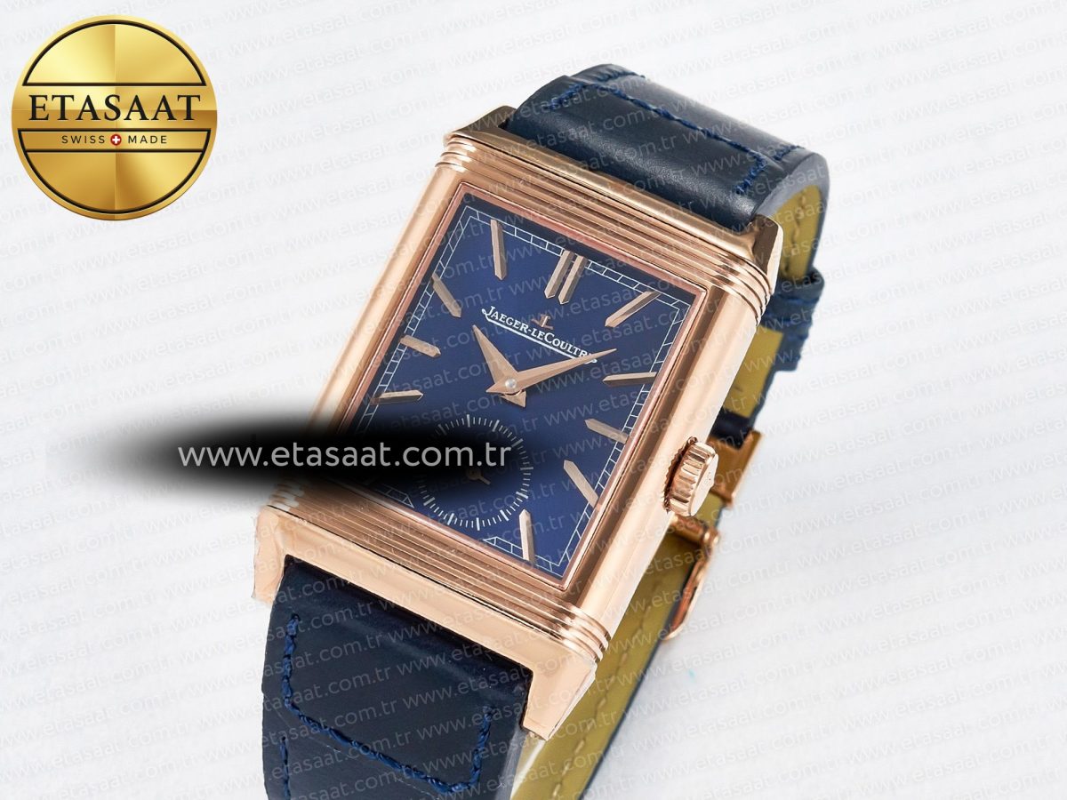 Jaeger Lecoultre Reverso Tribute Duoface Small Seconds RG MGF Best Edition Blue Dial on Blue Leather Strap A854A - Görsel 2