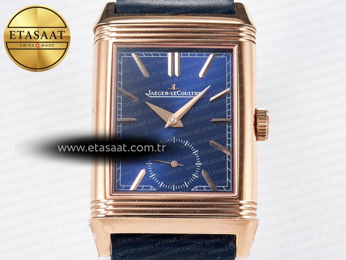 Jaeger Lecoultre Reverso Tribute Duoface Small Seconds RG MGF Best Edition Blue Dial on Blue Leather Strap A854A - Görsel 8