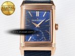 Jaeger Lecoultre Reverso Tribute Duoface Small Seconds RG MGF Best Edition Blue Dial on Blue Leather Strap A854A - Görsel 8