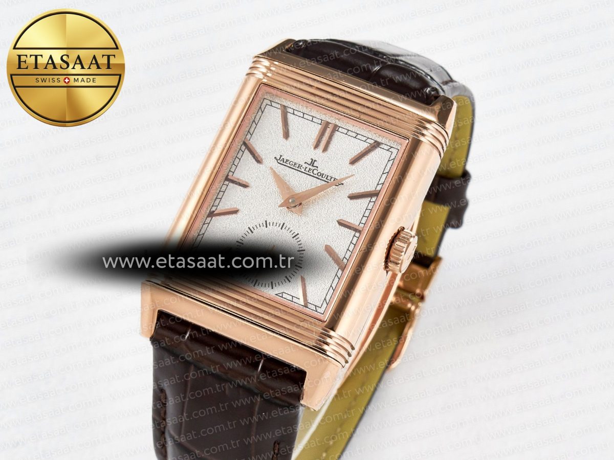 Jaeger Lecoultre Reverso Tribute Duoface Small Seconds RG MGF Best Edition White Spray Paint Dial on Black Leather Strap A854A - Görsel 1