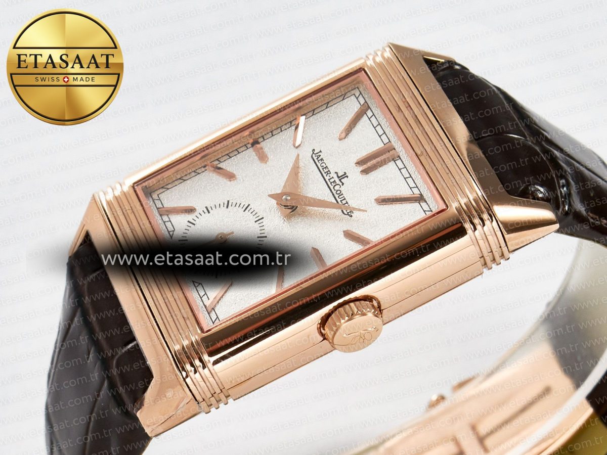 Jaeger Lecoultre Reverso Tribute Duoface Small Seconds RG MGF Best Edition White Spray Paint Dial on Black Leather Strap A854A - Görsel 10