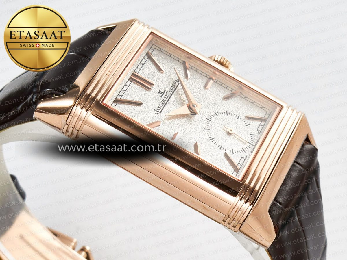 Jaeger Lecoultre Reverso Tribute Duoface Small Seconds RG MGF Best Edition White Spray Paint Dial on Black Leather Strap A854A - Görsel 11