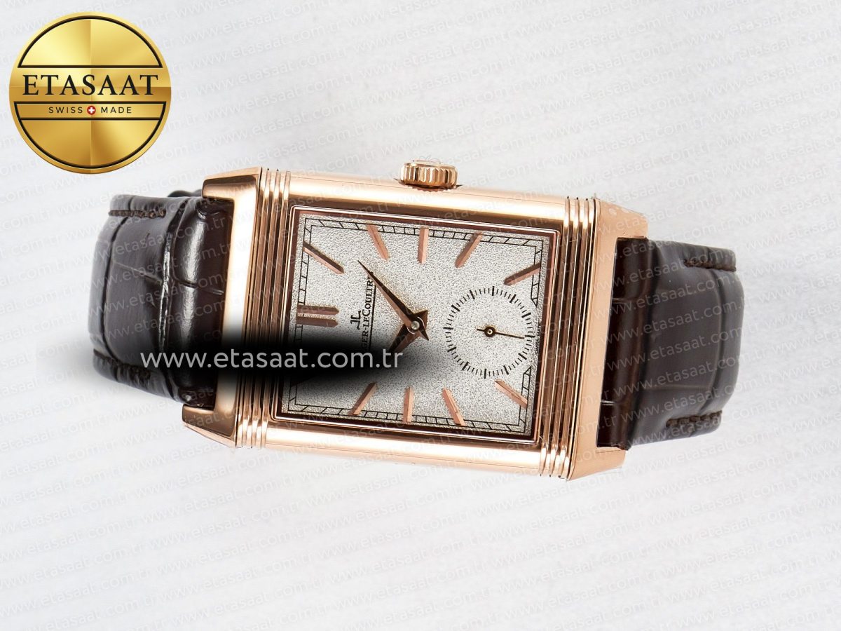 Jaeger Lecoultre Reverso Tribute Duoface Small Seconds RG MGF Best Edition White Spray Paint Dial on Black Leather Strap A854A - Görsel 13