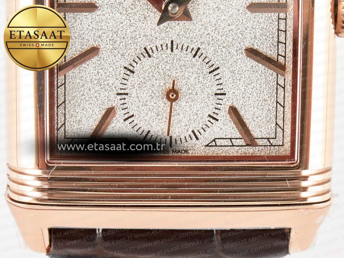 Jaeger Lecoultre Reverso Tribute Duoface Small Seconds RG MGF Best Edition White Spray Paint Dial on Black Leather Strap A854A - Görsel 16