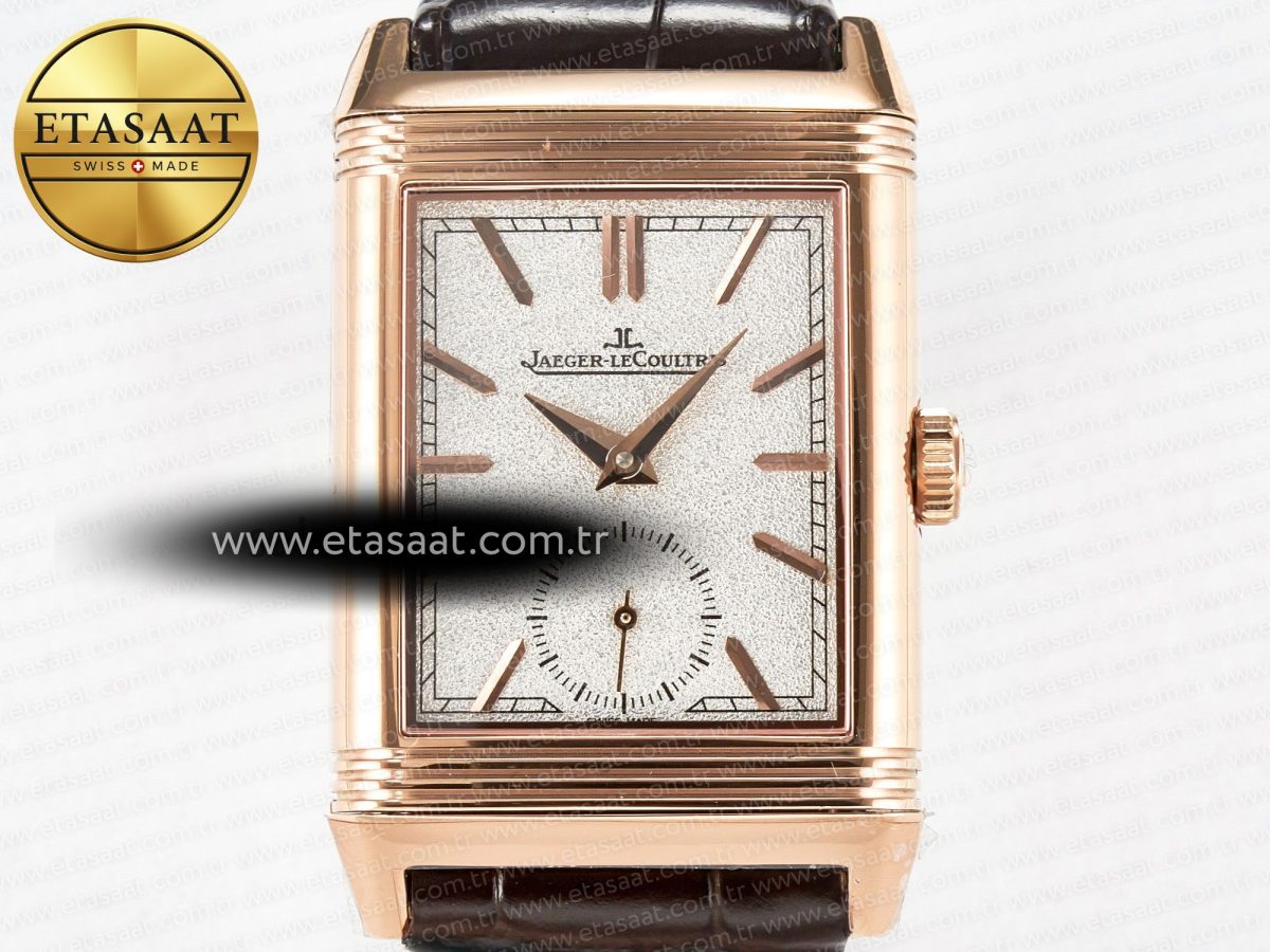 Jaeger Lecoultre Reverso Tribute Duoface Small Seconds RG MGF Best Edition White Spray Paint Dial on Black Leather Strap A854A - Görsel 8