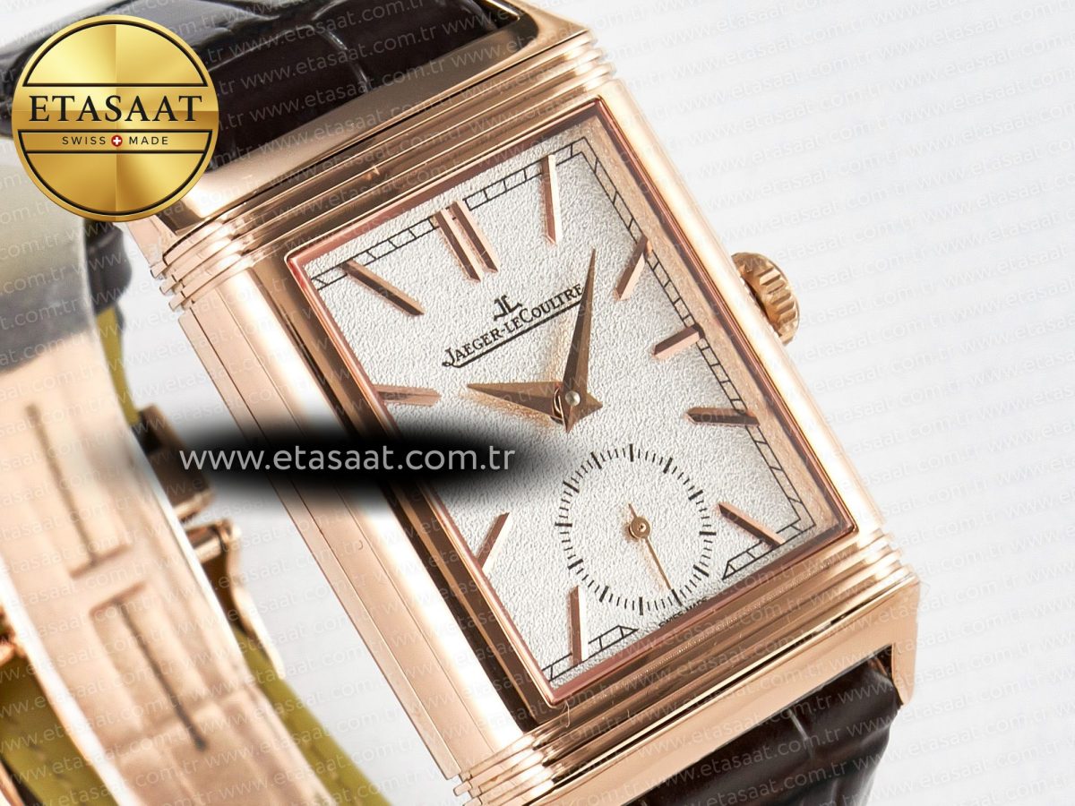 Jaeger Lecoultre Reverso Tribute Duoface Small Seconds RG MGF Best Edition White Spray Paint Dial on Black Leather Strap A854A - Görsel 9