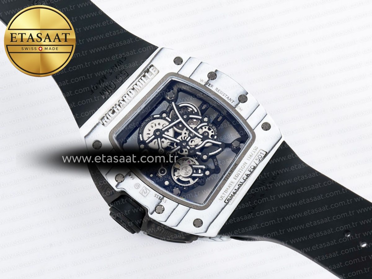 Richard Mille RM 61-01 Yohan Blake White NTPT ZF 1:1 Best Edition on Black Rubber Strap RMUL2 Super Clone - Görsel 16