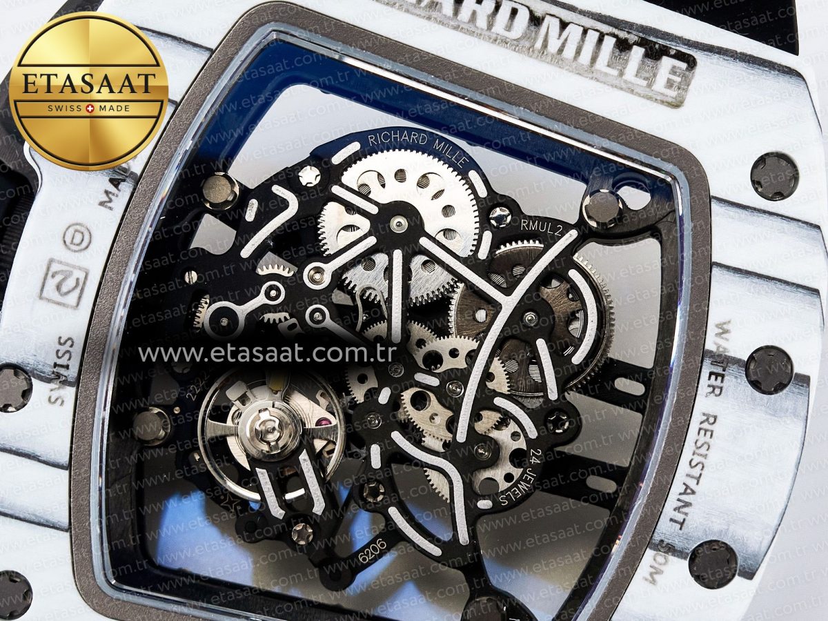Richard Mille RM 61-01 Yohan Blake White NTPT ZF 1:1 Best Edition on Black Rubber Strap RMUL2 Super Clone - Görsel 17