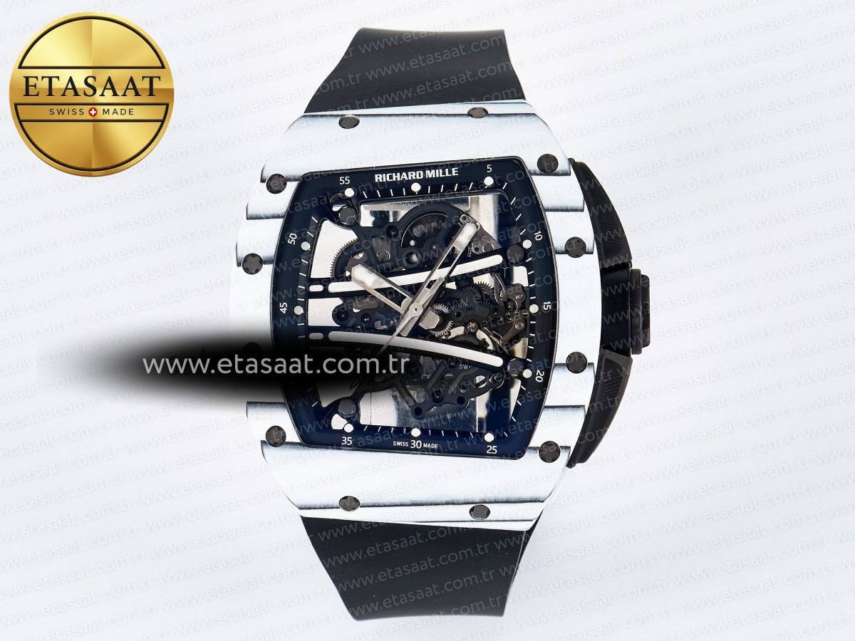 Richard Mille RM 61-01 Yohan Blake White NTPT ZF 1:1 Best Edition on Black Rubber Strap RMUL2 Super Clone - Görsel 3