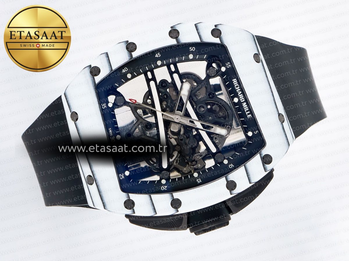 Richard Mille RM 61-01 Yohan Blake White NTPT ZF 1:1 Best Edition on Black Rubber Strap RMUL2 Super Clone - Görsel 8