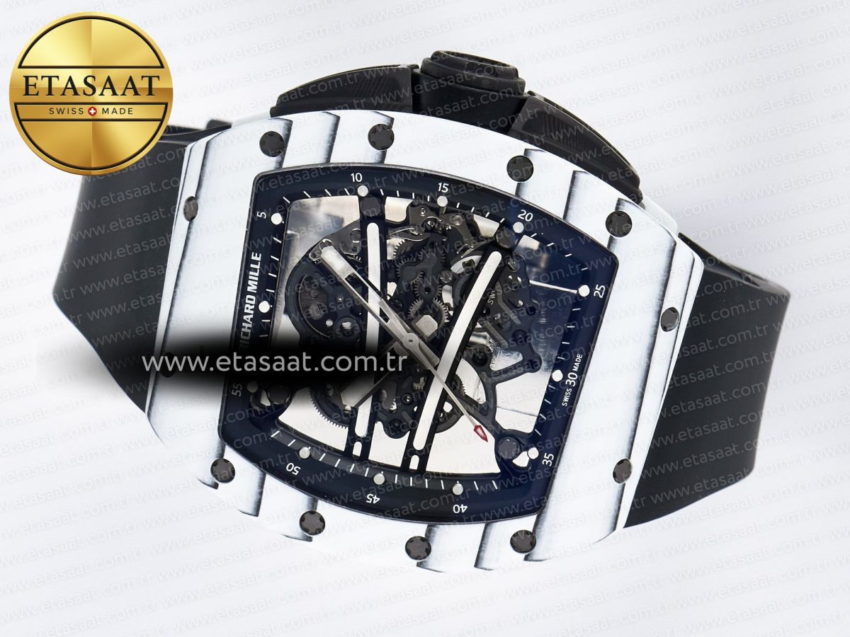 Richard Mille RM 61-01 Yohan Blake White NTPT ZF 1:1 Best Edition on Black Rubber Strap RMUL2 Super Clone - Görsel 9