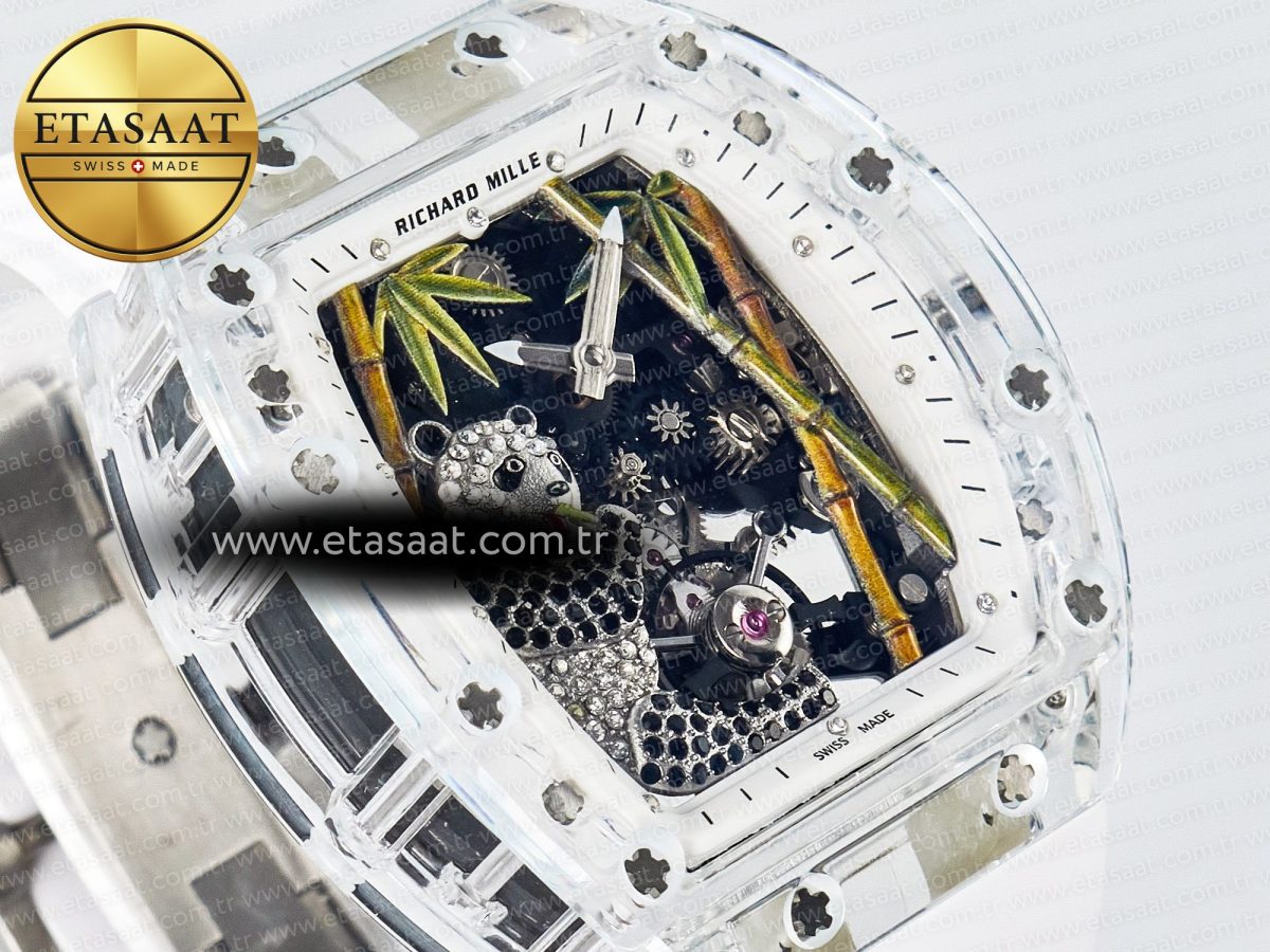 Richard Mille RM026 Transparent Tourbillon RMF Best Edition Panda Skeleton Dial on Translucent Rubber Strap - Görsel 5