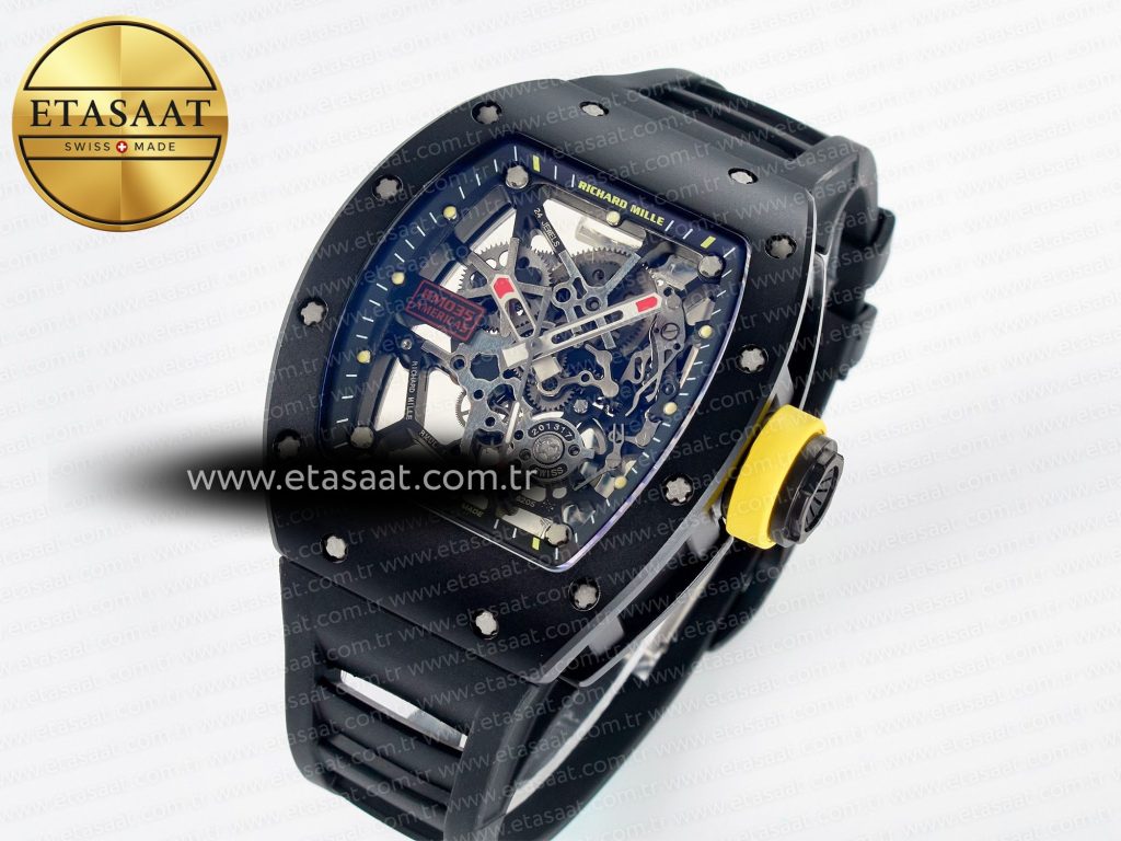 rm035 02 black ceramic sonic best edition skeleton dial on black rubber strap clone rmul11