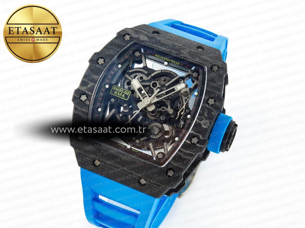 Richard Mille RM035 Carbon SONIC Best Edition Skeleton Dial on Blue Rubber Strap Clone RMUL2 V2 - Görsel 2