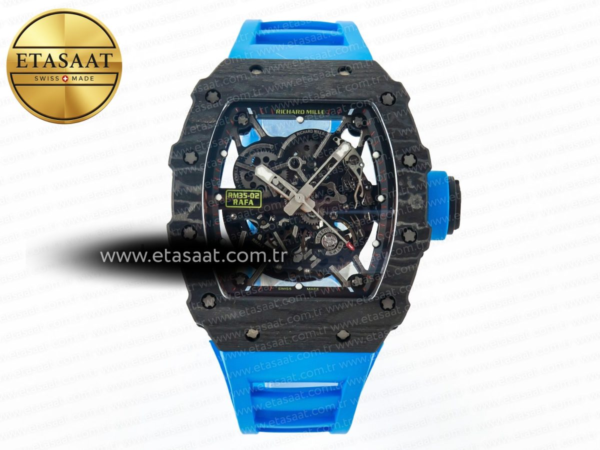 Richard Mille RM035 Carbon SONIC Best Edition Skeleton Dial on Blue Rubber Strap Clone RMUL2 V2 - Görsel 3