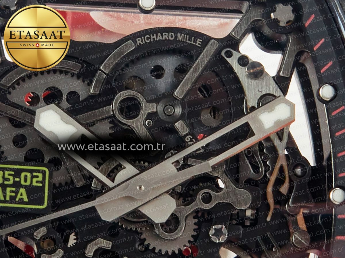 Richard Mille RM035 Carbon SONIC Best Edition Skeleton Dial on Red Rubber Strap Clone RMUL2 V2 - Görsel 11