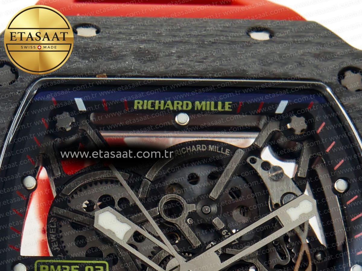 Richard Mille RM035 Carbon SONIC Best Edition Skeleton Dial on Red Rubber Strap Clone RMUL2 V2 - Görsel 14