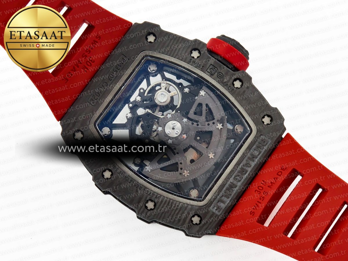 Richard Mille RM035 Carbon SONIC Best Edition Skeleton Dial on Red Rubber Strap Clone RMUL2 V2 - Görsel 18