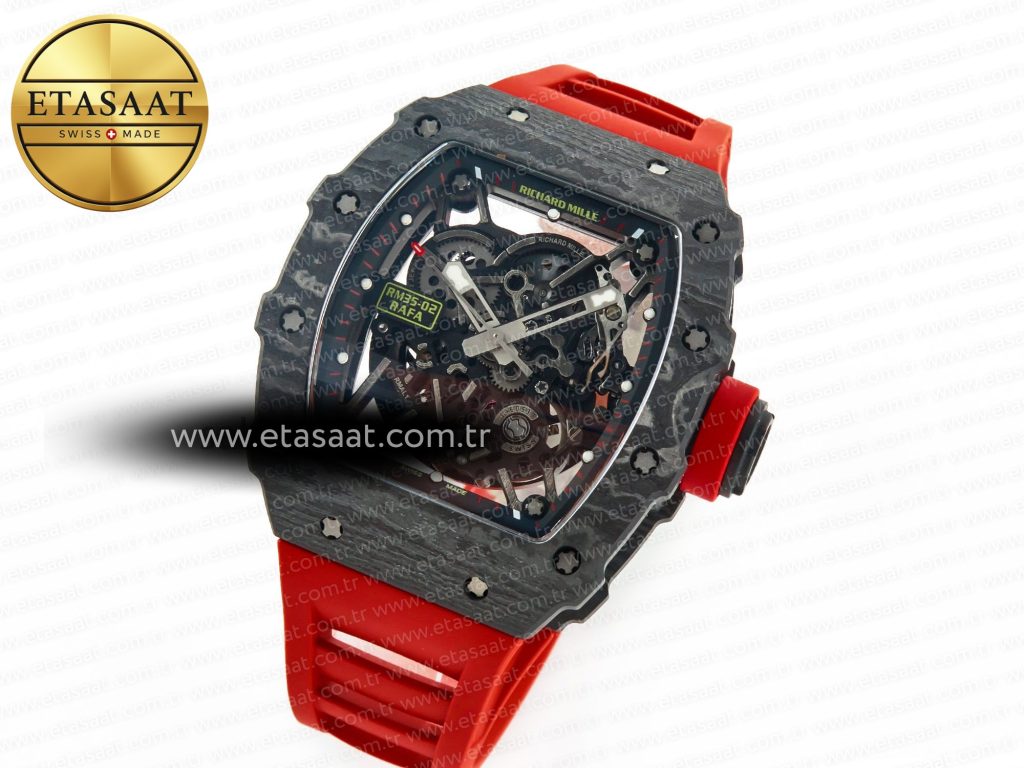 rm035 carbon sonic best edition skeleton dial on red rubber strap clone rmul2 v22