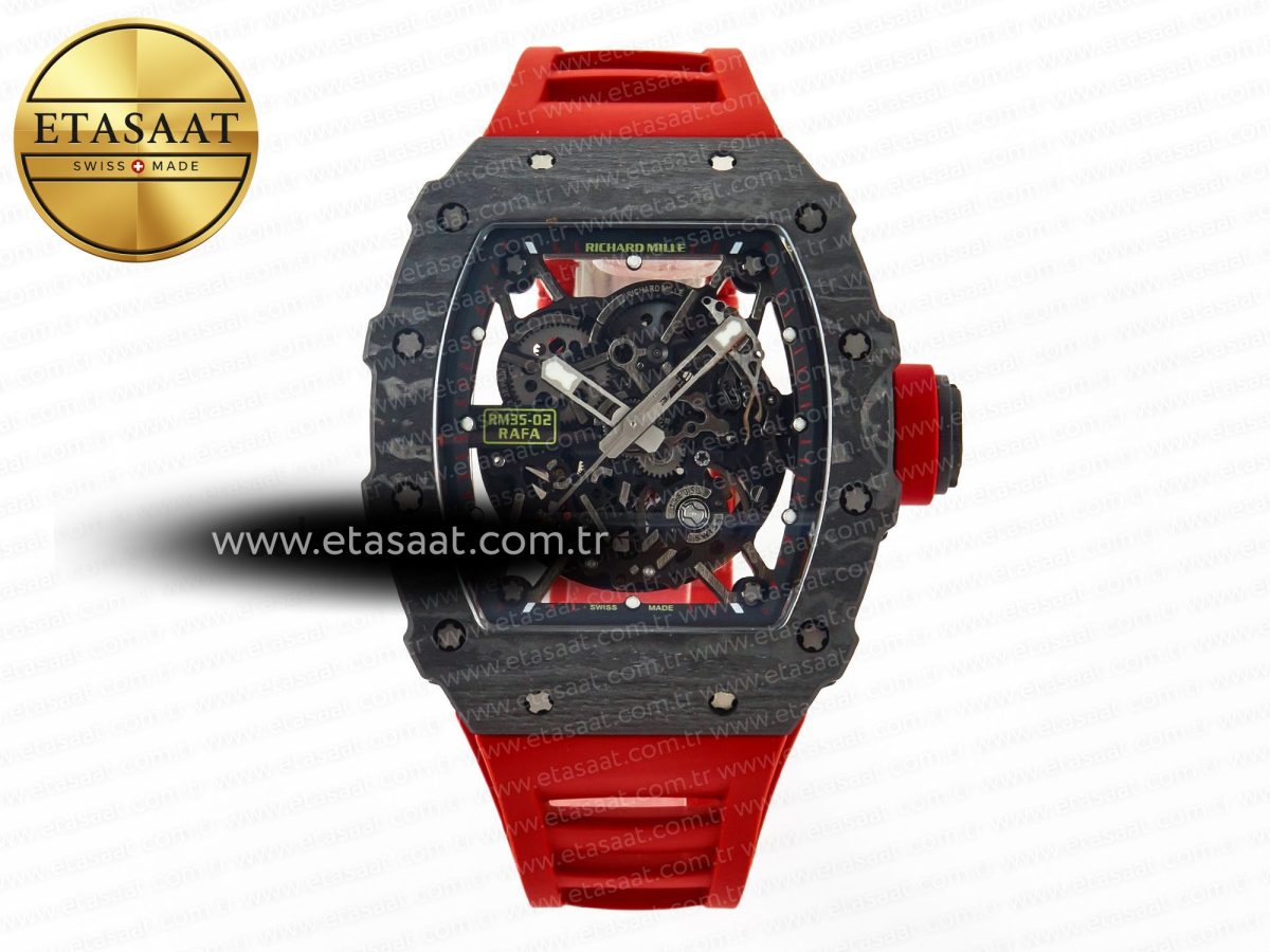 Richard Mille RM035 Carbon SONIC Best Edition Skeleton Dial on Red Rubber Strap Clone RMUL2 V2 - Görsel 3