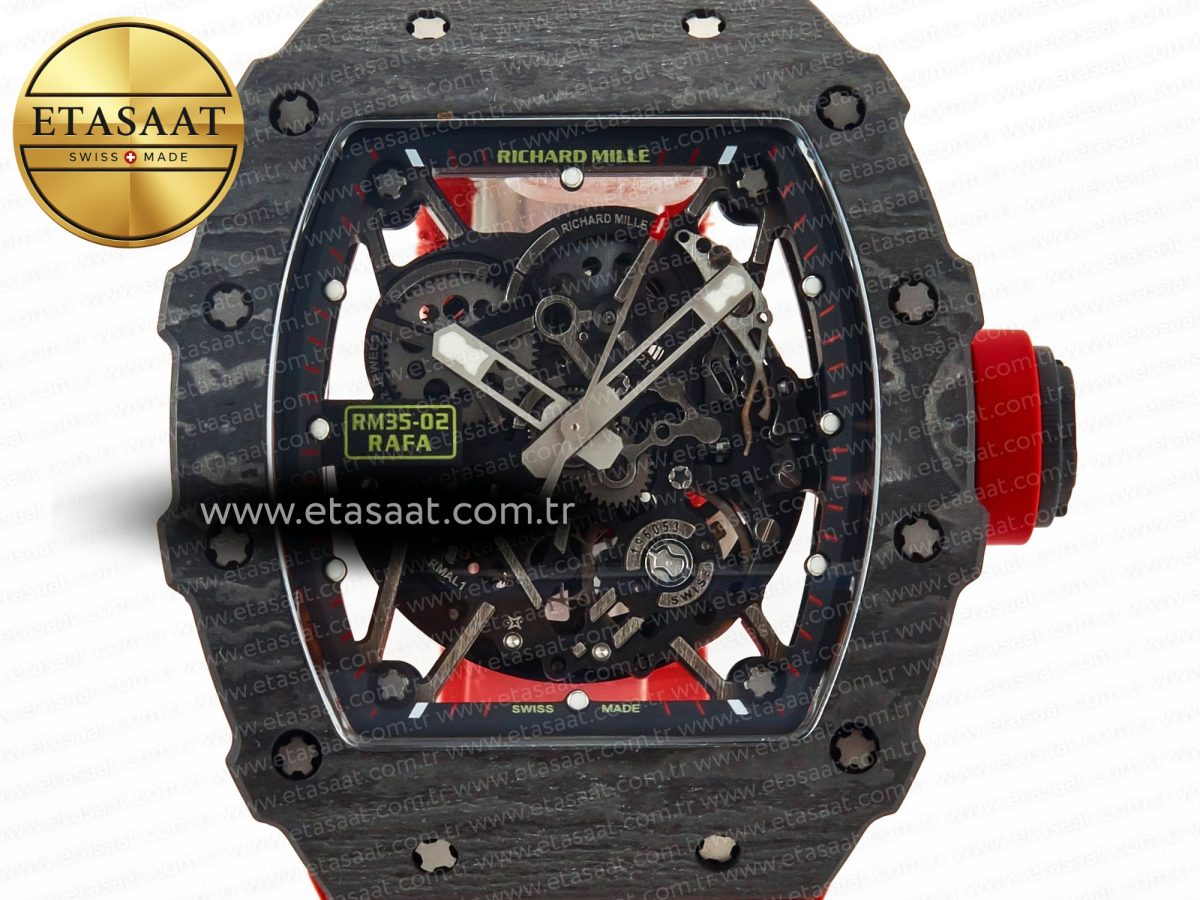 Richard Mille RM035 Carbon SONIC Best Edition Skeleton Dial on Red Rubber Strap Clone RMUL2 V2 - Görsel 4
