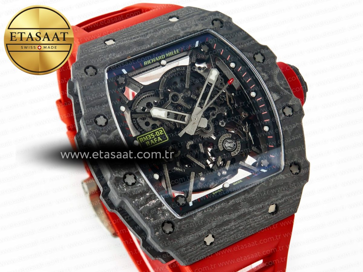 Richard Mille RM035 Carbon SONIC Best Edition Skeleton Dial on Red Rubber Strap Clone RMUL2 V2 - Görsel 5