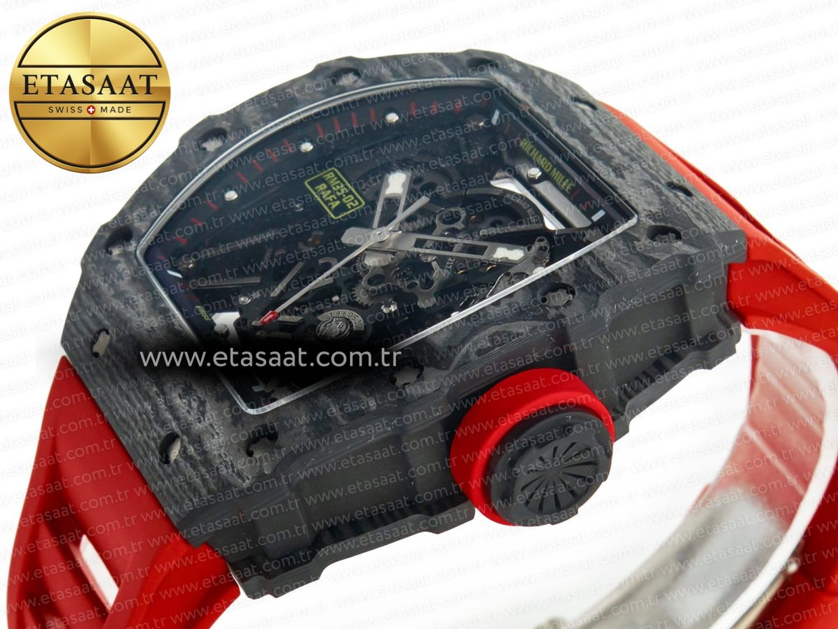Richard Mille RM035 Carbon SONIC Best Edition Skeleton Dial on Red Rubber Strap Clone RMUL2 V2 - Görsel 6