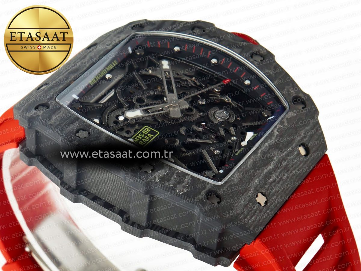 Richard Mille RM035 Carbon SONIC Best Edition Skeleton Dial on Red Rubber Strap Clone RMUL2 V2 - Görsel 7